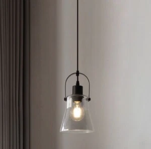 Lampadario a Sospensione Attacco E27 Paralume Vetro Fumè Moderno Cucina Salotto - Foto 1 di 6