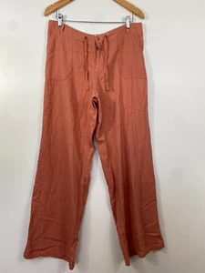 NWT Just Living Dream Linen Blend Pants Womens Size L Wide Leg Orange Drawstring - Picture 1 of 11