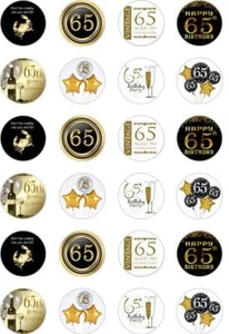 24 x TAPAS DE TAZA DE PASTEL DE PASTEL DE ORO/ARROZ NEGRO/OBLEA PRECORTADAS 65 CUMPLEAÑOS - Imagen 1 de 1