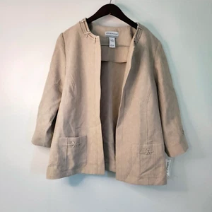 Alfred Dunner Nantucket Women 16P Beige Open Front Rhinestone Dressy Jacket NWT - Picture 1 of 13