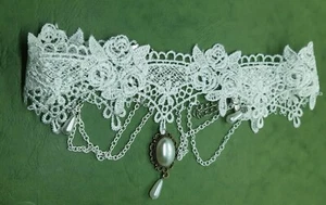 White Lace Choker Necklaces, Imitation Pearl - Picture 1 of 4