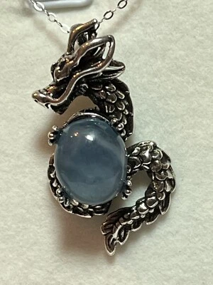 Colar de prata esterlina 925 pingente ano do dragão água-marinha azul natural - Imagem 1 de 4