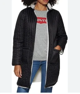 Levis Sherpa Reversible Expedition Coat Womens Small Brown Quilted New - Picture 1 of 15