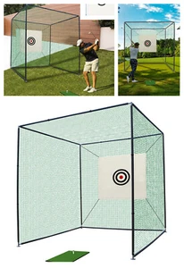 10X10XFT Golf Practice Net Cage w/ Metal Frame Hitting Net Kit Indoor Outdoor - Picture 1 of 10