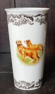 RARE Retrievers DOGS *SPODE WOODLAND Ceramic Travel Mug Vase Brown Floral NO LID - Picture 1 of 10