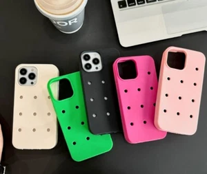 For iPhone 16 15 14 Pro hole shell DIY phone case Japanese Korean silicone soft - Picture 1 of 11