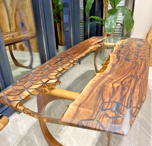 Made To Order Transparent Epoxy Resin Wood Table Top Custom Dinning Coffee Table - Picture 1 of 5
