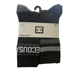 DC Crew Socks 5 Pair Men’s 6-12 Black Gray w/ Mixed Stripes & Logo Shoe Co Skate - Picture 1 of 2