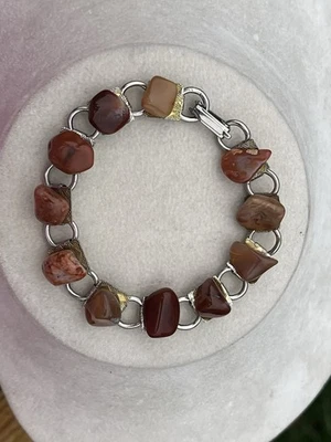 "Pulsera de cadena 7"" tono plata con piedras preciosas naranja/marrón/óxido"  Foto 1 de 4