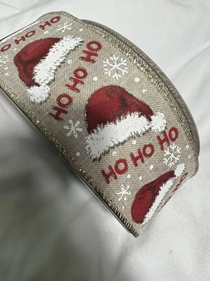 10 Yards 2.5 Inch Wired Ribbon Christmas Santa Hat Ho Ho Ho Snowflakes - Image 1 of 2