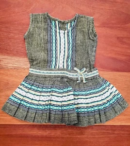 Vintage 1960s Child's Homemade Pleated Dress Yellow Black Blue Green Sleeveless - Picture 1 of 14