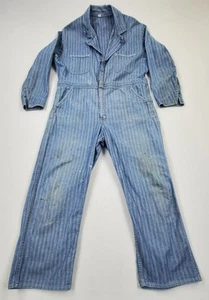 RARE VTG Sanforized PRENTICE Zipper Herringbone Conductor Striped Coveralls 42 - Picture 1 of 14