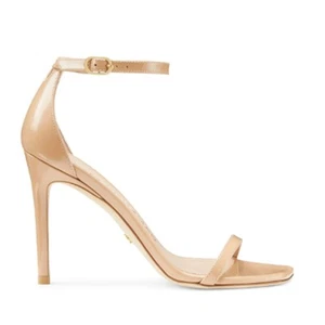 Stuart Weitzman Beige Patent Nudistcurve 100 Ankle Strap Stiletto Heel Sandal 9B - Picture 1 of 12