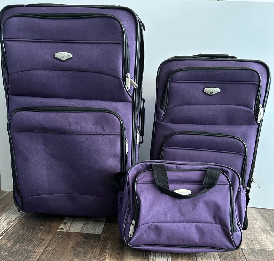 3 piece Protocol Luggage set Purple Suitcase Wheels Check In Carry On *READ - Image 1 of 4