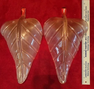Vtg Pair Mid Century Murano Ribbed Iridescent Art Glass Leaf Wall Sconces Shade - Picture 1 of 15
