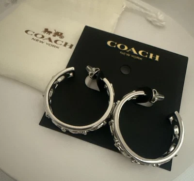 Nuevos pendientes de gancho Coach Signature Logo plata aro cristal C con bolsa Foto 1 de 4