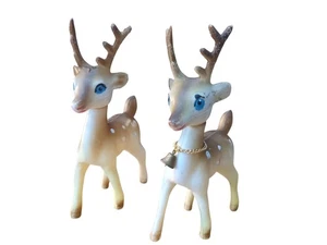 1960's Plastic Blow Mold Reindeer Deer Swivel Head Set - Picture 1 of 8