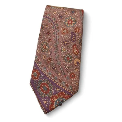 Pride of England Made in USA Vintage Silk Tie Paisley Floral Geometric Pattern - Image 1 of 4