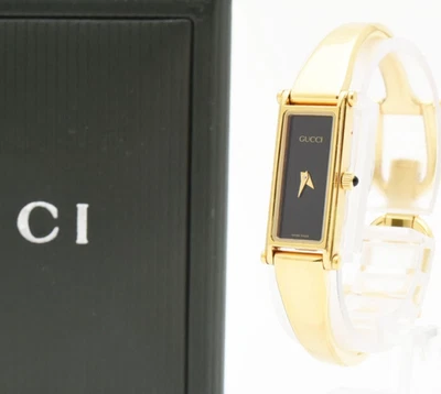 [MINT /Box] GUCCI 1500L Gold Black Bangle Rectangle 12mm Quartz Women's Watch - Image 1 of 4