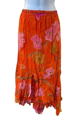 Falda Boho Floral Naranja Diseño Chico’s Dobladillo Asimétrico Y2K Talla 1 Nueva con Etiquetas Foto 1 de 4