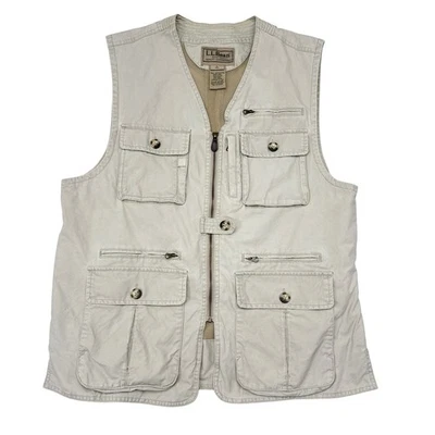 LL Bean Vest Mens Size Large Beige Fishing Utility Safari Photographer Hunting - Image 1 of 4