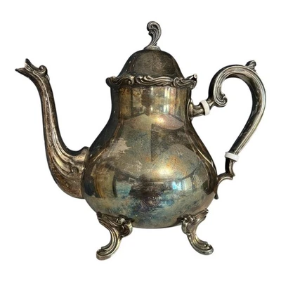 复古 Leonard 银盘咖啡/茶壶 – 白色耐热手柄口音 — 第 1/4 张图片