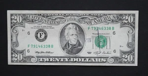 1993 $20 Federal Reserve Note/Atlanta/F-2080F/light circulation/error in SN - Picture 1 of 8