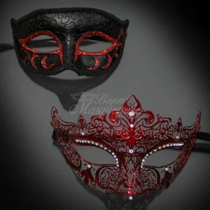 Couple's Masquerade Masks | Men's Masquerade Masks Black/Red - Picture 1 of 4