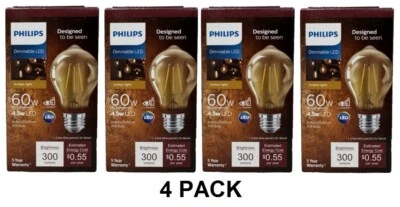 Philips Vintage 60W Equivalent Amber A19 LED Decorative Light Bulbs (4 PACK) - Image 1 of 4