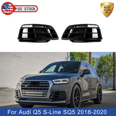 For Audi Q5 S-Line SQ5 2018-2020 Gloss Black Front Bumper Fog Light Grille Cover - Изображение 1 из 4