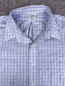 Brooks Brothers Shirt Mens 17.5 4/5 Blue Check Regent Cotton Button Down - Picture 1 of 7