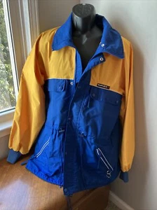 SUNICE MENS BLUE YELLOW NYLON SHELL JACKET SKI L LONG GORETEX CALGARY OLYMPICS - Picture 1 of 9