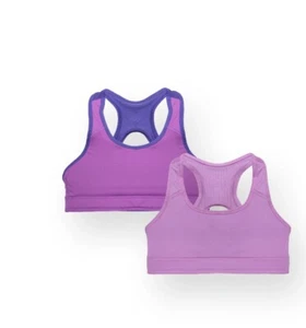 Athletic Works Girls Bras 2 Pack Purple High Reversible Sports Size Small NEW - Picture 1 of 4