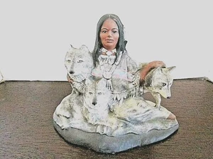 *Native Woman Sitting With Wolves Hand Painted by Tawana 8x 7" American Heritage - Picture 1 of 6