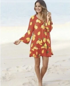 Mud Pie Tenley Tassel Cover-Up Dress Red Lemon Size M NEW NWT - Picture 1 of 4