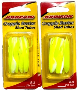 2 PACKS Johnson Crappie Buster 2" Shad Tubes Chartreuse White 8 Count CBSTB2-LWH - Picture 1 of 20