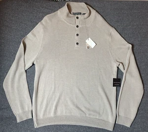 Saks Fifth Avenue Sweater Mens XXL Tan 1/4 Button Merino Wool Outdoor Gorpcore - Picture 1 of 11