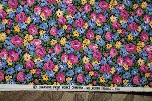 Small Pink Yellow Blue Flowers Millworth Cranston Cotton Fabric 1 Yd x 56 W - Picture 1 of 3