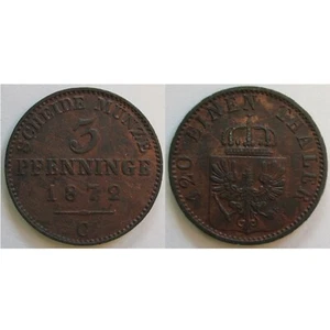 Gutse Allemagne, Royaume De Prusse, 3 Pfennig 1872/C, MBC - Picture 1 of 3