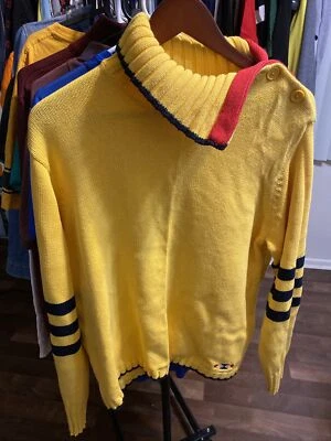 Norton Mcnaughton Womens Knit Sweater Vintage Flag Yellow Stripe Button Cowl - Image 1 of 4
