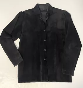 Camisa chaqueta con botones de cuero gamuza vintage para mujer S negra totalmente forrada - Imagen 1 de 15