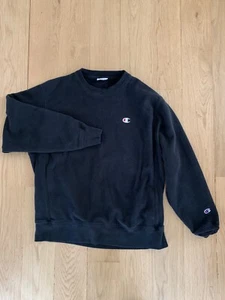 Champion Reverse Weave Sweatshirt Crewneck Vintage Black Men Sz Large - Picture 1 of 7