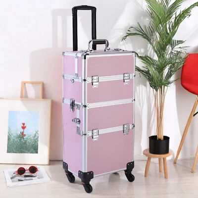 Estojo de maquiagem rolante 3 em 1 - Portátil, em camadas, liga de alumínio, bloqueável e rosa - Imagem 1 de 4