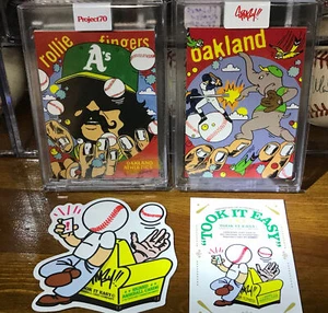 2021 Topps Project 70 Rollie Fingers by Ermsy Base & Companion Card #2 w CoA - Picture 1 of 7