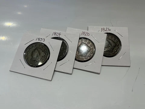 1820, 1824, 1826, 1833 - US LARGE CENT LOT OF 4 - IN GOOD CONDITION - PHOTOS Cover