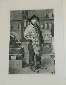 Grabado H S Marks "Man in Shop" blanco y negro - Imagen 1 de 6
