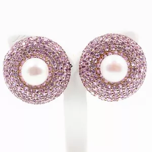 18.86ct Pink Sapphire and Pearl 925 Sterling Sliver Earring in Rose Gold Plated - Picture 1 of 8