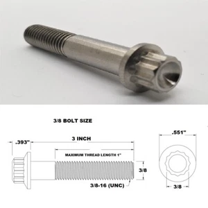 1X TITANIUM BOLT 12 POINT 3/8 INCH UNC THREAD X 3 INCH LONG GRADE 5 6AL-4V - Picture 1 of 2