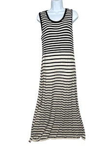 Max Studio Black White Striped Maxi Dress Medium Sleeveless Scoop Neck $118 NEW - Picture 1 of 13
