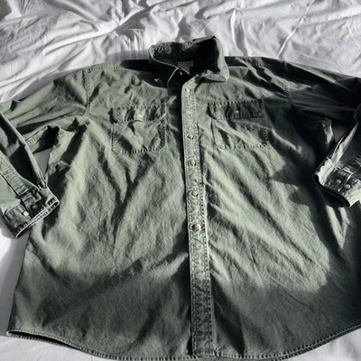 LL BEAN Denim Shirt Size XXL Green Men’s Button Down 100% Cotton Regular Fit - Image 1 of 4